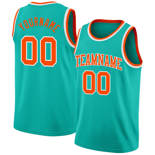 Custom Aqua Orange-White Authentic Basketball Jersey - Sky-Custom