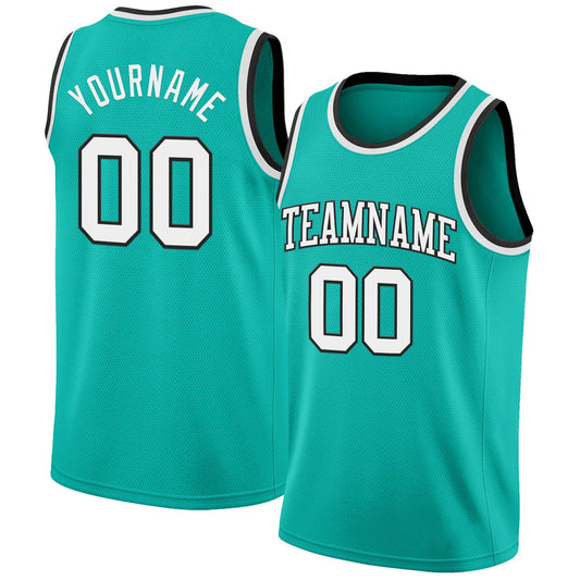 Custom Aqua White-Black Authentic Basketball Jersey - Sky-Custom