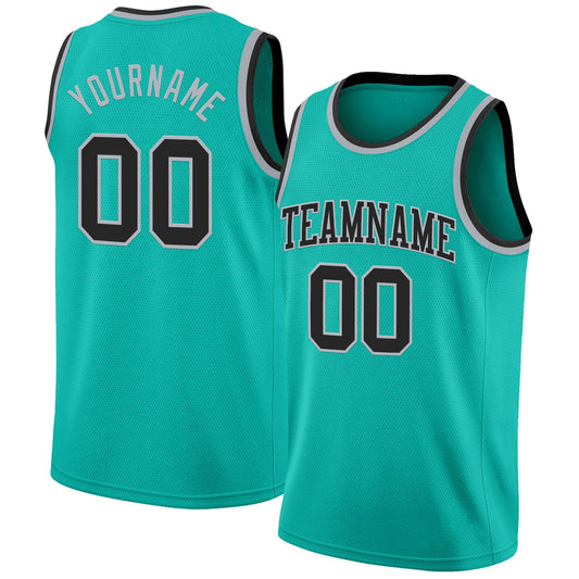 Custom Aqua Black-Gray Authentic Basketball Jersey - Sky-Custom