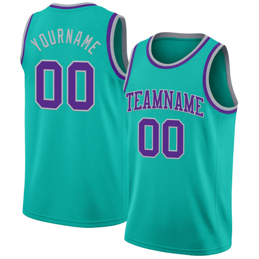 Custom Aqua Purple-Gray Authentic Basketball Jersey - Sky-Custom