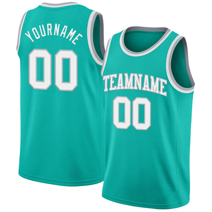 Custom Aqua White-Gray Authentic Basketball Jersey - Sky-Custom