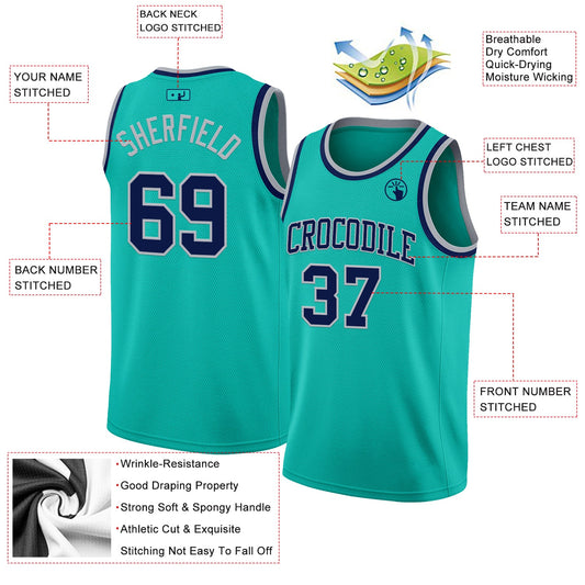 Custom Aqua Navy-Gray Authentic Basketball Jersey - Sky-Custom