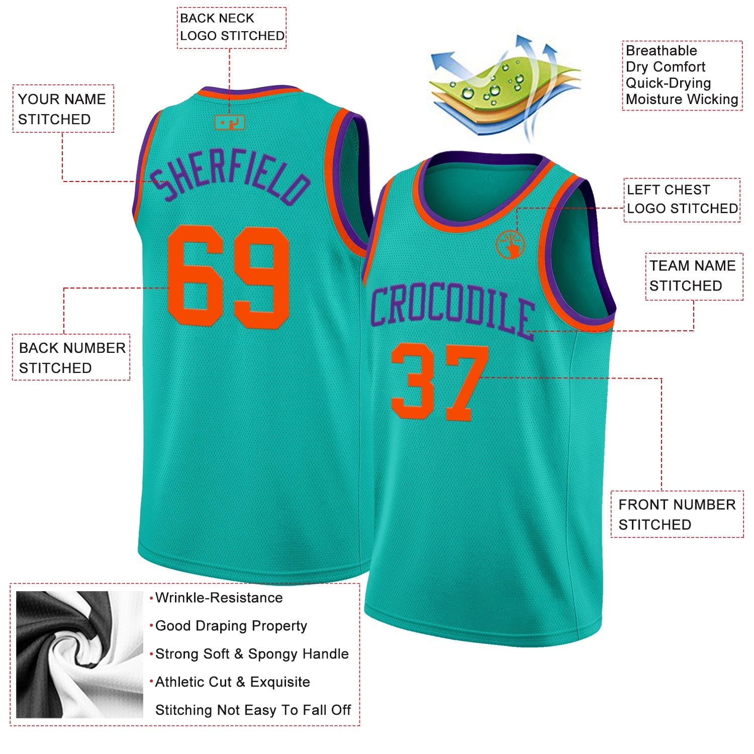 Custom Aqua Orange-Purple Authentic Basketball Jersey - Sky-Custom
