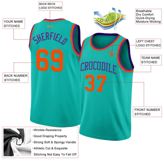 Custom Aqua Orange-Purple Authentic Basketball Jersey - Sky-Custom