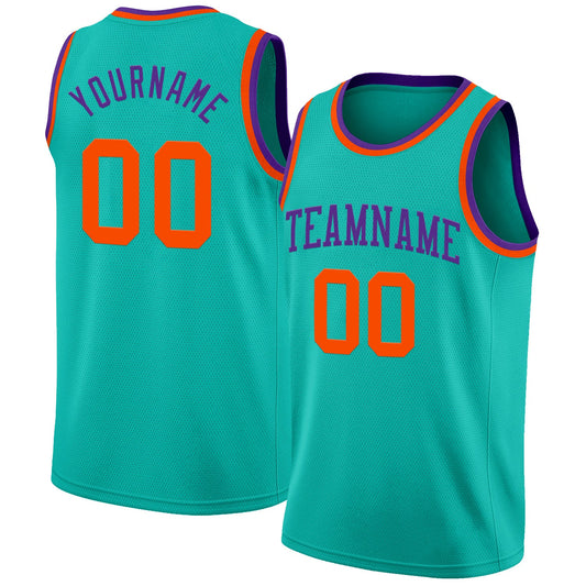 Custom Aqua Orange-Purple Authentic Basketball Jersey - Sky-Custom