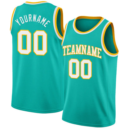 Custom Aqua White-Gold Authentic Basketball Jersey - Sky-Custom