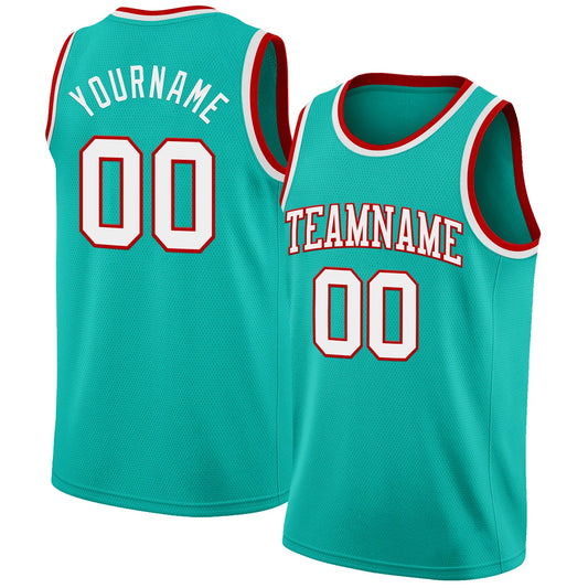 Custom Aqua White-Red Authentic Basketball Jersey - Sky-Custom