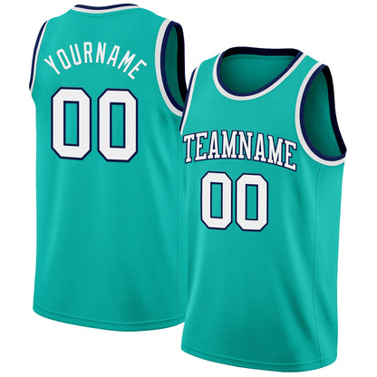 Custom Aqua White-Navy Authentic Basketball Jersey - Sky-Custom