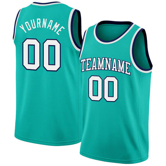 Custom Aqua White-Navy Authentic Basketball Jersey - Sky-Custom