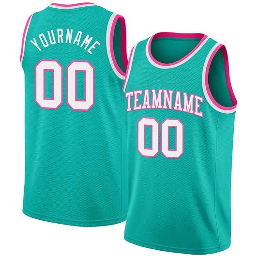 Custom Aqua White-Pink Authentic Basketball Jersey - Sky-Custom