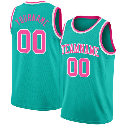 Custom Aqua Pink-White Authentic Basketball Jersey - Sky-Custom