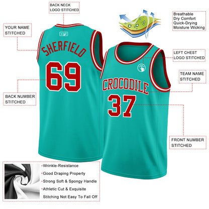 Custom Aqua Red-White Authentic Basketball Jersey - Sky-Custom