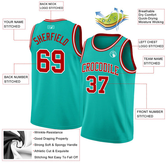 Custom Aqua Red-White Authentic Basketball Jersey - Sky-Custom