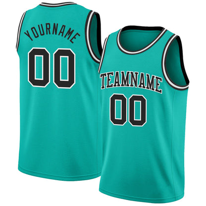 Custom Aqua Black-White Authentic Basketball Jersey - Sky-Custom