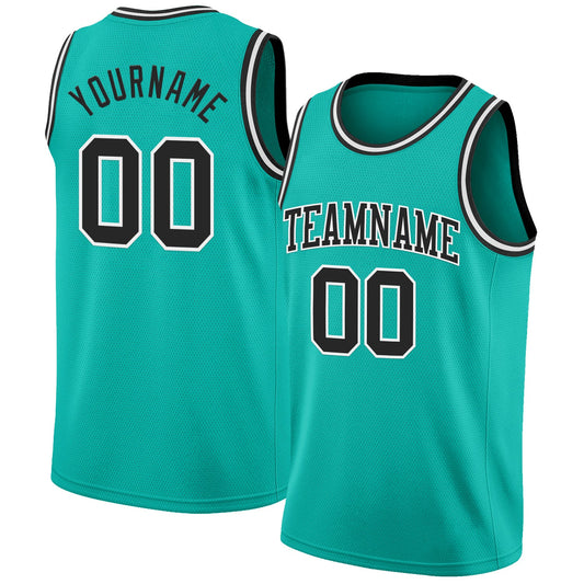 Custom Aqua Black-White Authentic Basketball Jersey - Sky-Custom