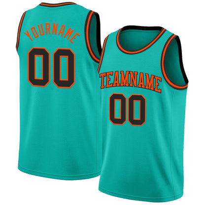 Custom Aqua Black-Orange Authentic Basketball Jersey - Sky-Custom