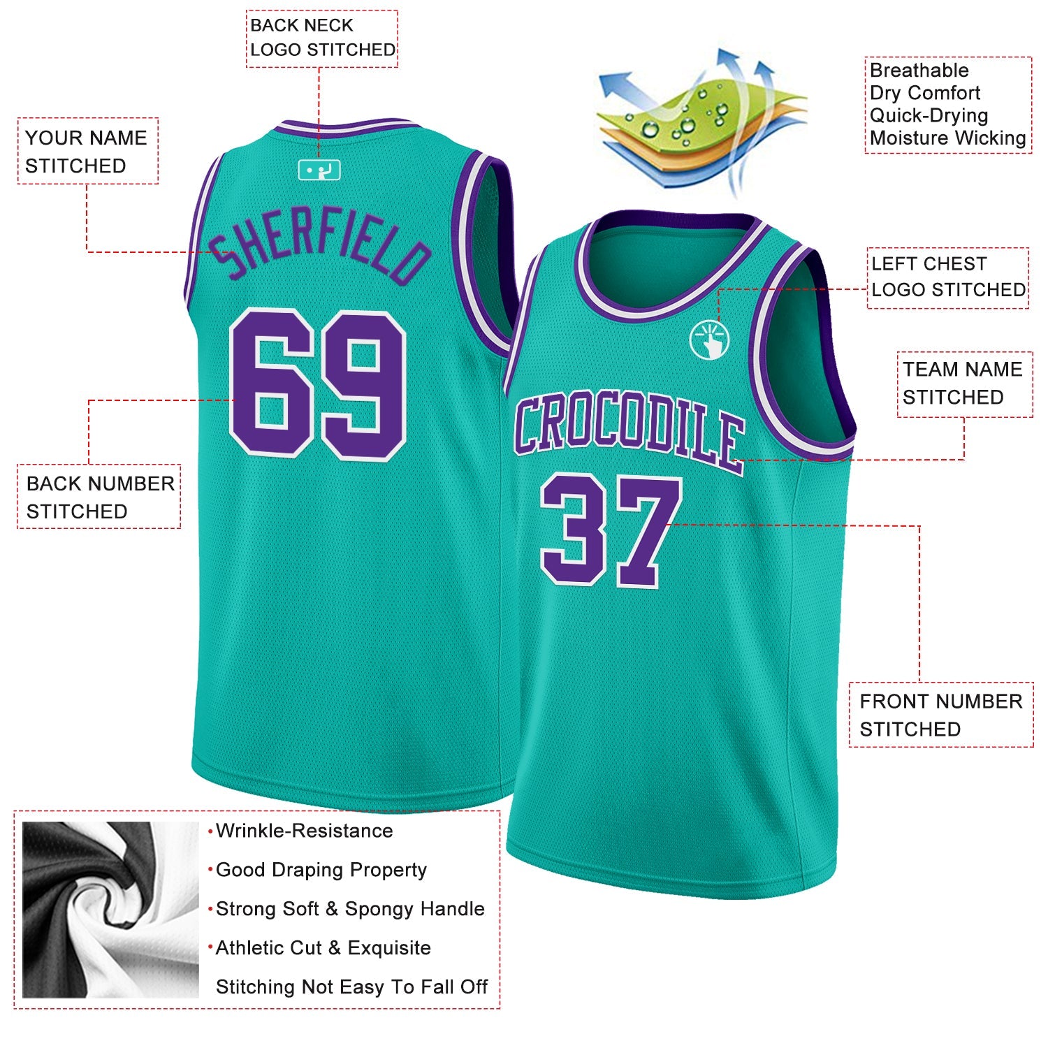 Custom Aqua Purple-White Authentic Basketball Jersey - Sky-Custom