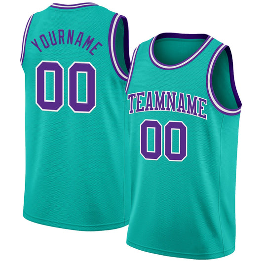 Custom Aqua Purple-White Authentic Basketball Jersey - Sky-Custom