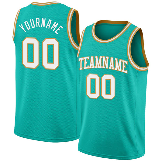 Custom Aqua White-Old Gold Authentic Basketball Jersey - Sky-Custom