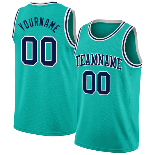 Custom Aqua Navy-White Authentic Basketball Jersey - Sky-Custom