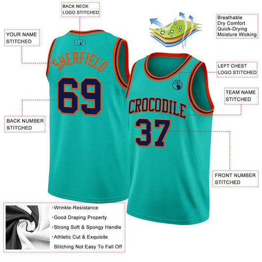 Custom Aqua Navy-Orange Authentic Basketball Jersey - Sky-Custom