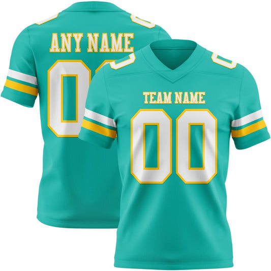 Custom Aqua White-Yellow Mesh Authentic Football Jersey - Sky-Custom