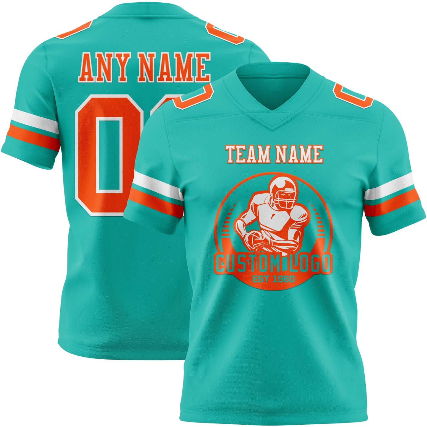 Custom Aqua Orange-White Mesh Authentic Football Jersey - Sky-Custom