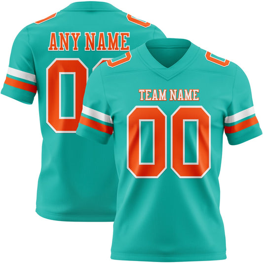 Custom Aqua Orange-White Mesh Authentic Football Jersey - Sky-Custom