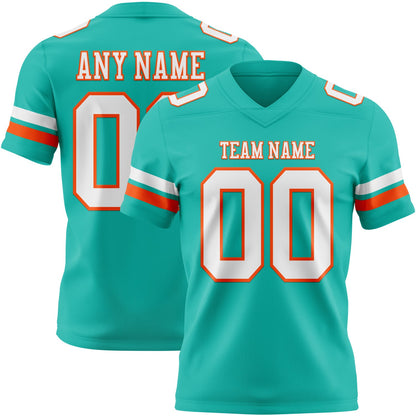 Custom Aqua White-Orange Mesh Authentic Football Jersey - Sky-Custom