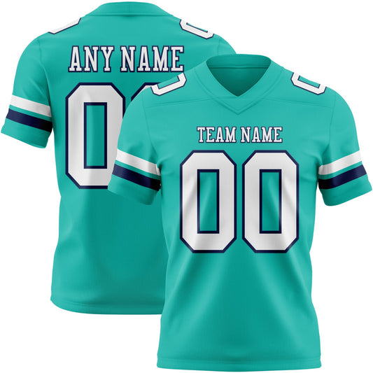 Custom Aqua White-Navy Mesh Authentic Football Jersey - Sky-Custom