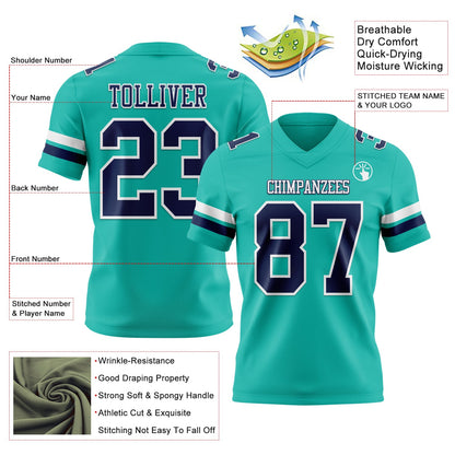 Custom Aqua Navy-White Mesh Authentic Football Jersey - Sky-Custom