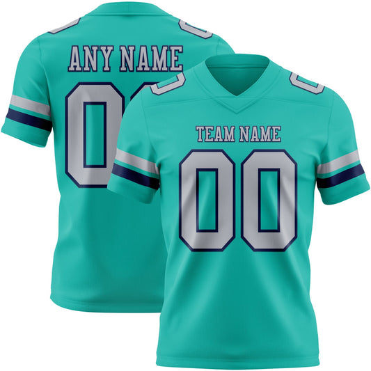 Custom Aqua Gray-Navy Mesh Authentic Football Jersey - Sky-Custom
