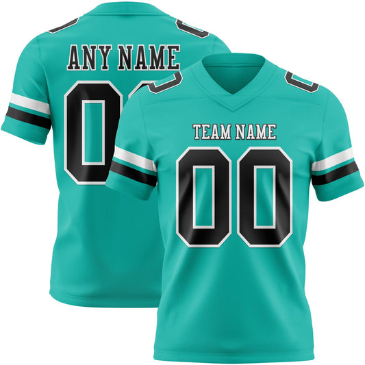 Custom Aqua Black-White Mesh Authentic Football Jersey - Sky-Custom