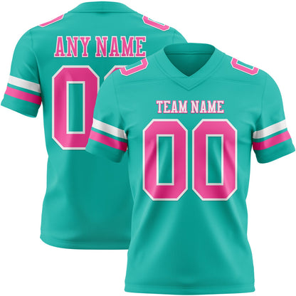 Custom Aqua Pink-White Mesh Authentic Football Jersey - Sky-Custom