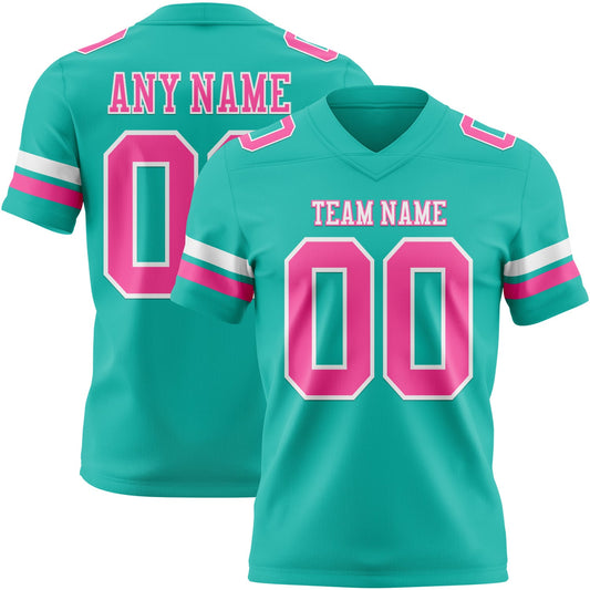 Custom Aqua Pink-White Mesh Authentic Football Jersey - Sky-Custom