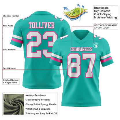 Custom Aqua White-Pink Mesh Authentic Football Jersey - Sky-Custom