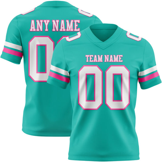 Custom Aqua White-Pink Mesh Authentic Football Jersey - Sky-Custom