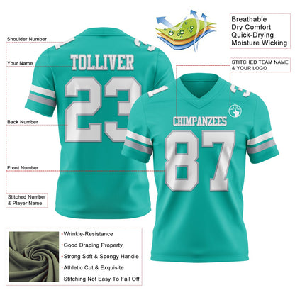 Custom Aqua White-Gray Mesh Authentic Football Jersey - Sky-Custom