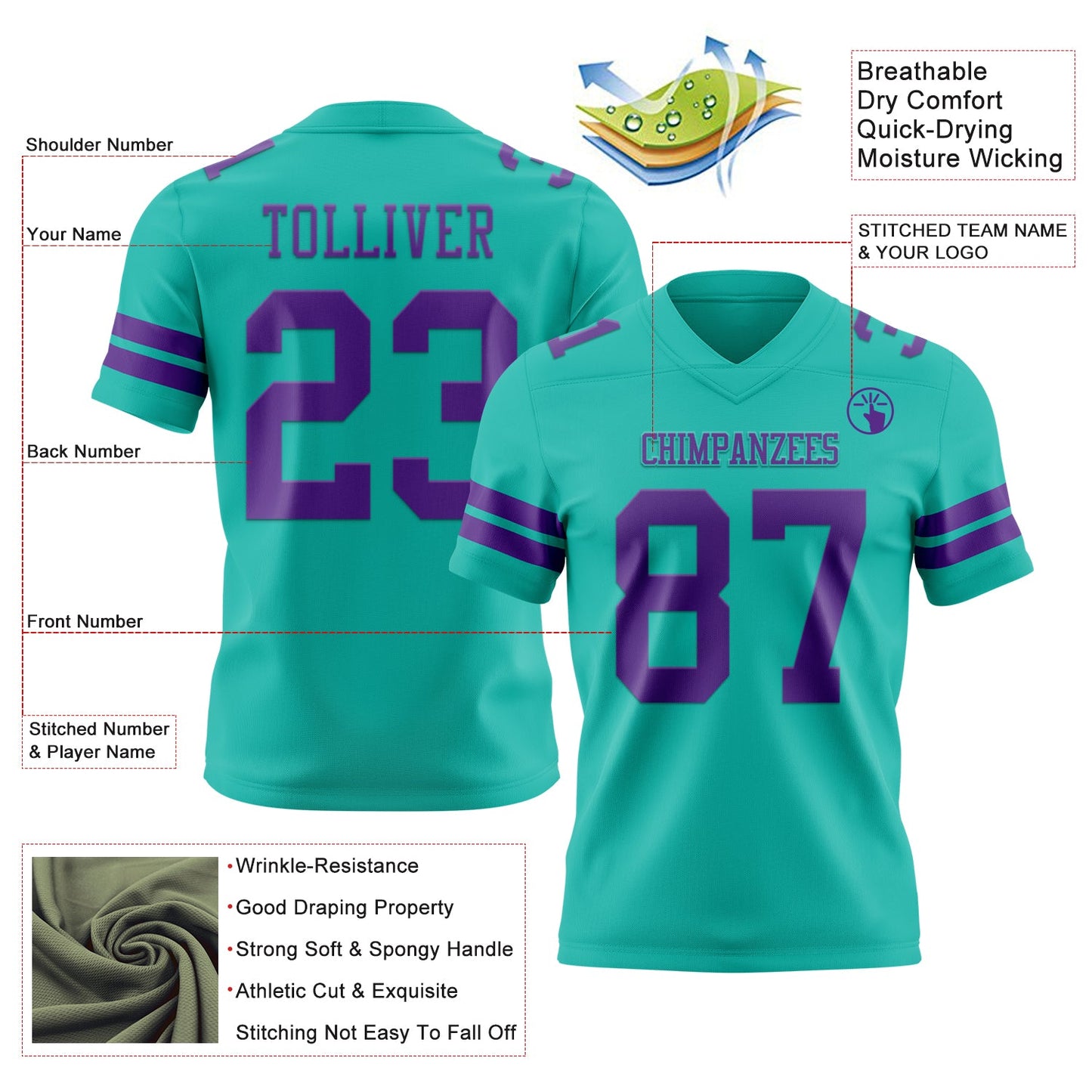 Custom Aqua Purple Mesh Authentic Football Jersey - Sky-Custom