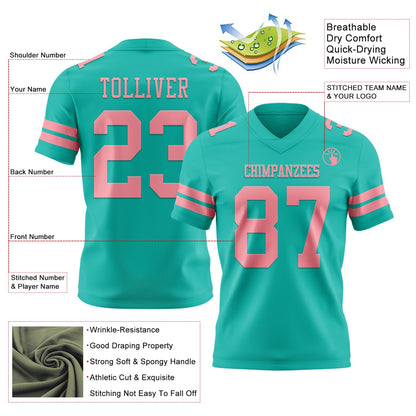 Custom Aqua Medium Pink Mesh Authentic Football Jersey - Sky-Custom