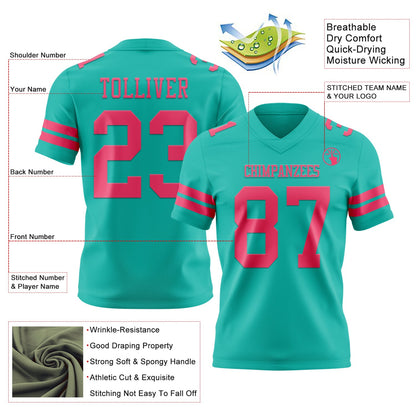 Custom Aqua Neon Pink Mesh Authentic Football Jersey - Sky-Custom