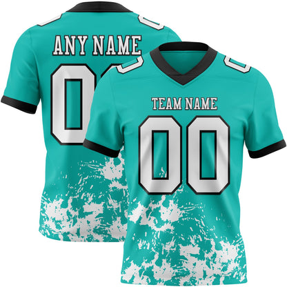 Custom Aqua White-Black Splash Mesh Authentic Football Jersey - Sky-Custom