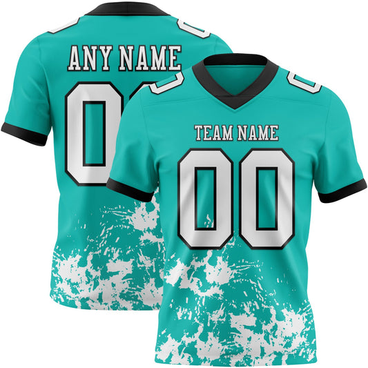 Custom Aqua White-Black Splash Mesh Authentic Football Jersey - Sky-Custom