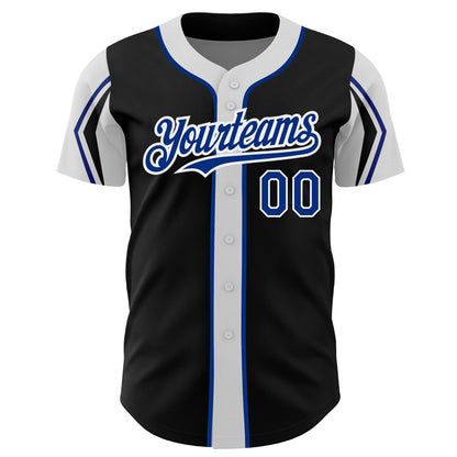 Custom Black Royal-White 3 Colors Arm Shapes Authentic Baseball Jersey - Sky-Custom