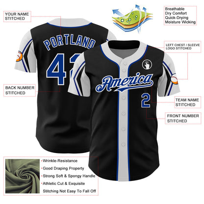 Custom Black Royal-White 3 Colors Arm Shapes Authentic Baseball Jersey - Sky-Custom