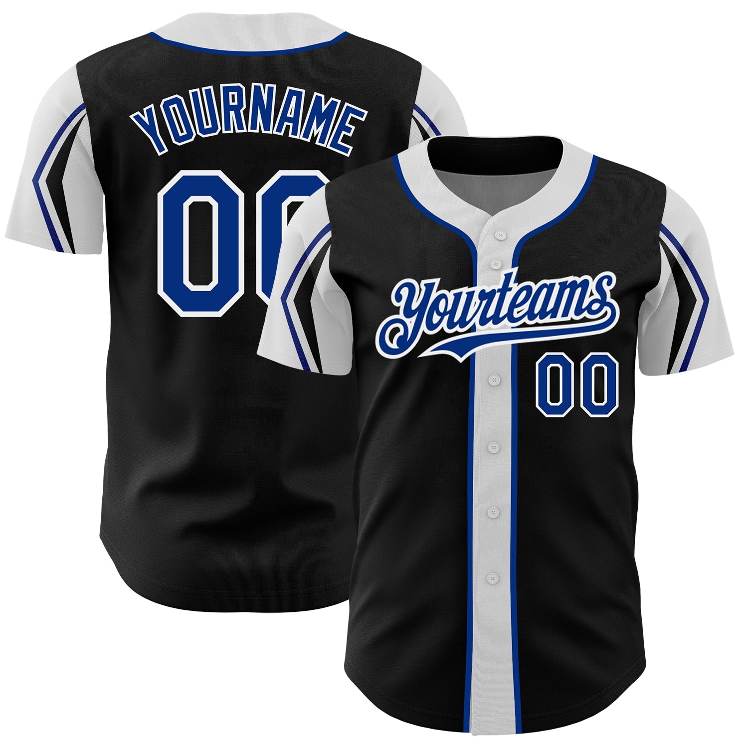 Custom Black Royal-White 3 Colors Arm Shapes Authentic Baseball Jersey - Sky-Custom