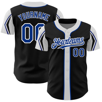 Custom Black Royal-White 3 Colors Arm Shapes Authentic Baseball Jersey - Sky-Custom