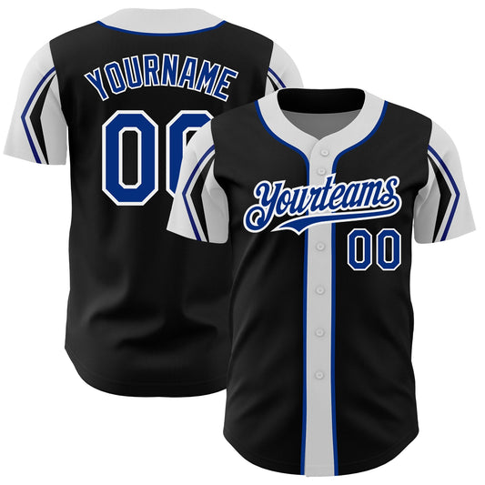 Custom Black Royal-White 3 Colors Arm Shapes Authentic Baseball Jersey - Sky-Custom
