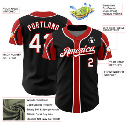 Custom Black White-Red 3 Colors Arm Shapes Authentic Baseball Jersey - Sky-Custom