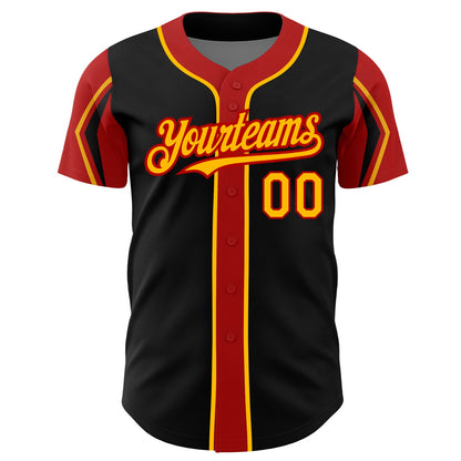 Custom Black Gold-Red 3 Colors Arm Shapes Authentic Baseball Jersey - Sky-Custom